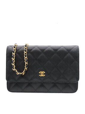 Chanel Chain Wallet Black Gold Caviar Leather Quilted Shoulder Bag